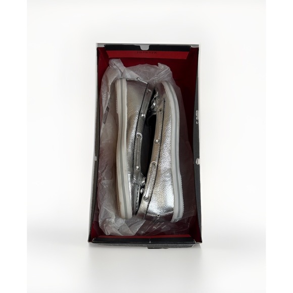 Talbots Aluminum Metallic Loafers Moc Toe Bow On Vamp Womens Size 5 Open Box - Picture 8 of 9